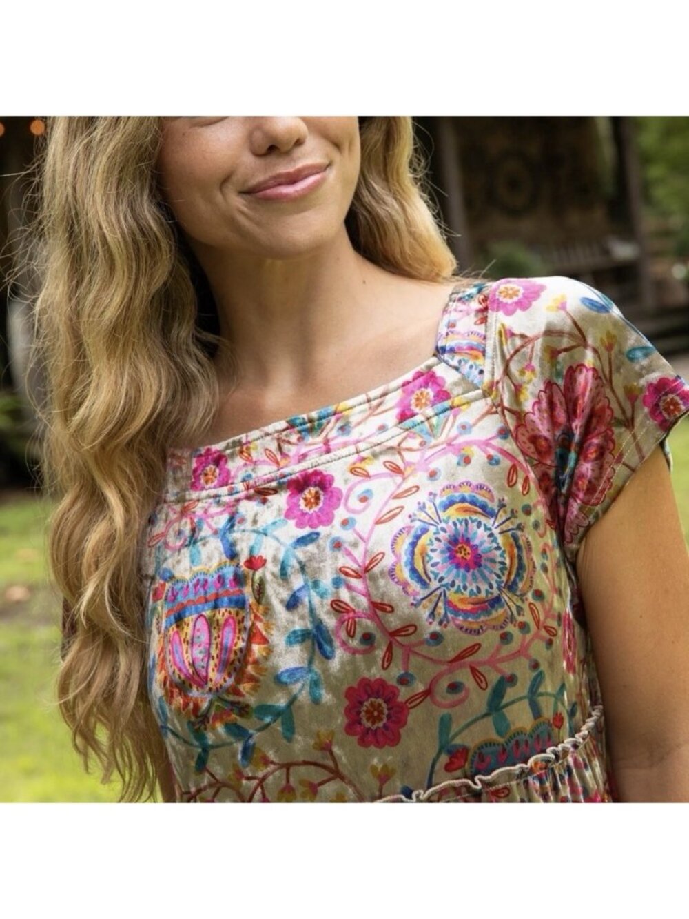 Natural Life Womens Berkley Dress Sz Large Floral Crushed Velvet Boho Maxi - Picture 3 of 7